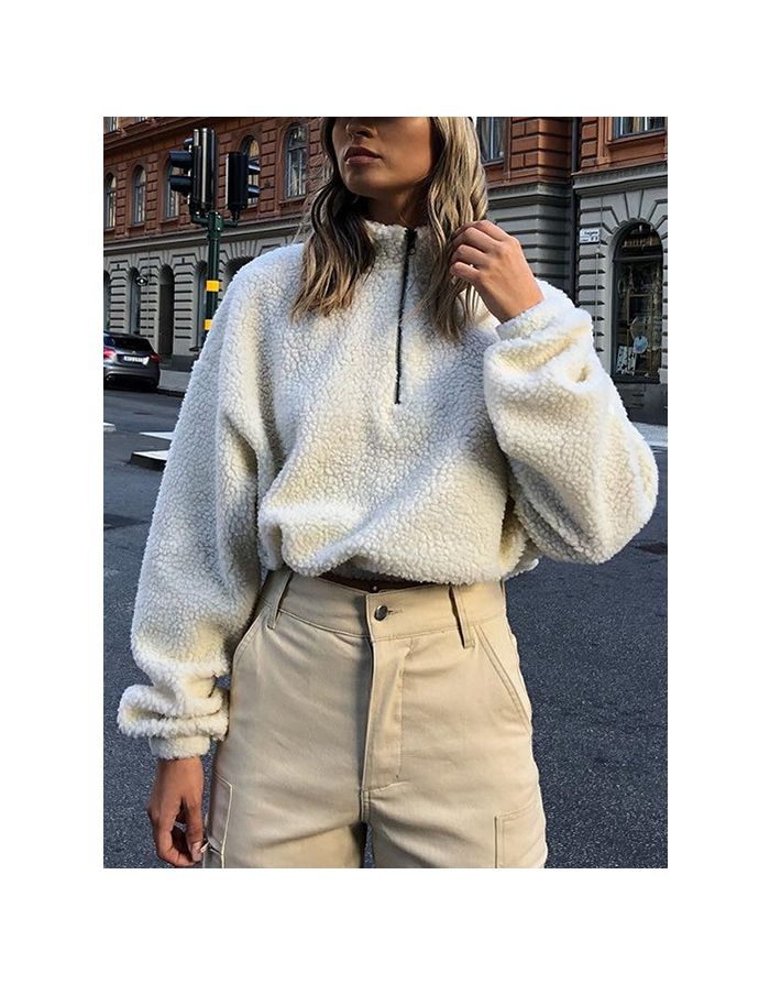 Long Sleeve Zipper Artificial Lamb Wool Warm Casual Sweatshirt Coat